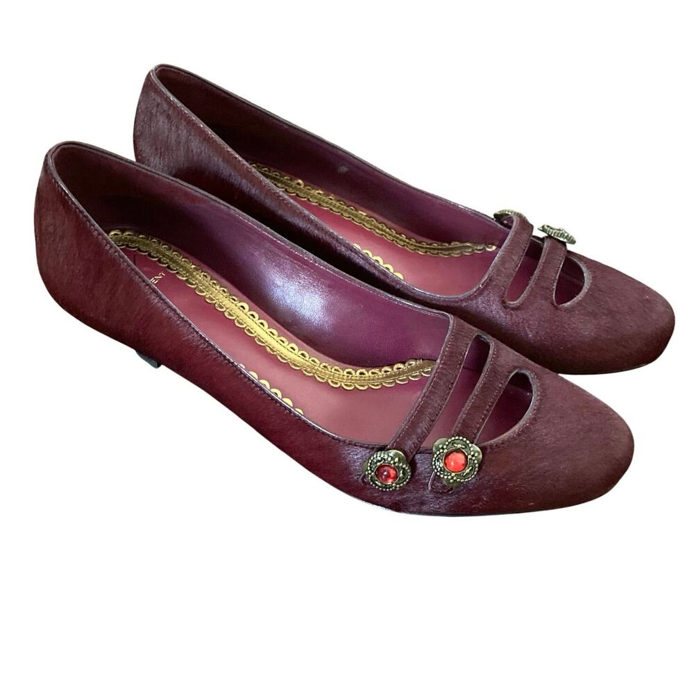 Vintage Burgundy J Vincent Pony Hair Kitten Heel Shoe - Picture 4 of 8